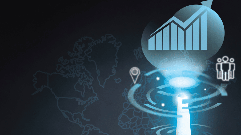 Digital map and analytics graphic representing service-based businesses improving market visibility.