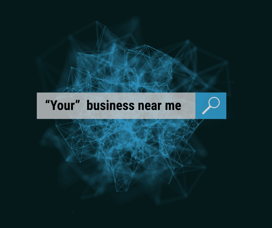Digital graphic showing a search bar with the phrase ‘your business near me’ to represent Local SEO visibility for Michigan service businesses.