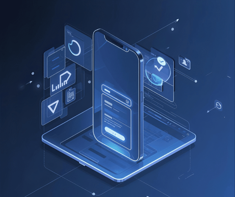 Converting ad clicks into calls and quote requests, shown with a smartphone, landing page UI, and form elements.