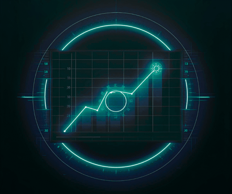 Ongoing optimization and scaling of paid ad campaigns, shown with an analytics grid and upward performance chart.